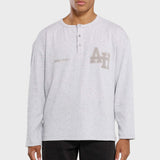 Annie Hood College Henley grey ribbed cotton shirt with double embroidery logo