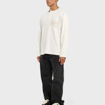 Annie Hood College Henley white ribbed cotton shirt with double embroidery logo worn oversized