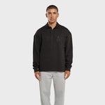 Annie Hood College black polo shirt with double embroidery logo on premium ribbed cotton