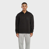 Annie Hood College black polo shirt with double embroidery logo on premium ribbed cotton