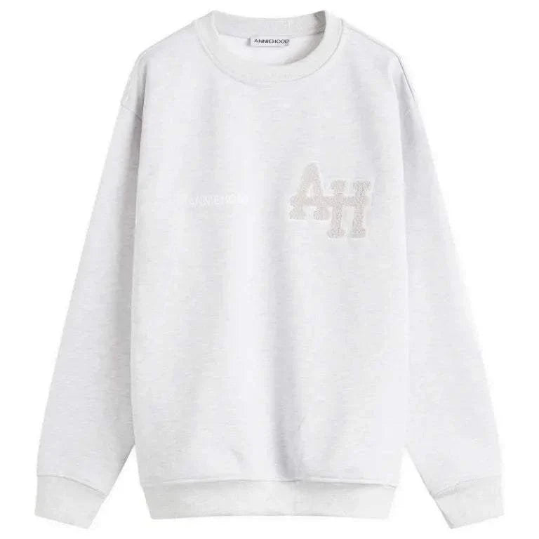 ANNIE HOOD College Sweatshirt in Grey and White
