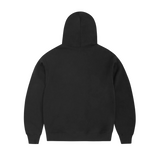 Black Corteiz Arch Shield zip-up hoodie with hood and long sleeves.