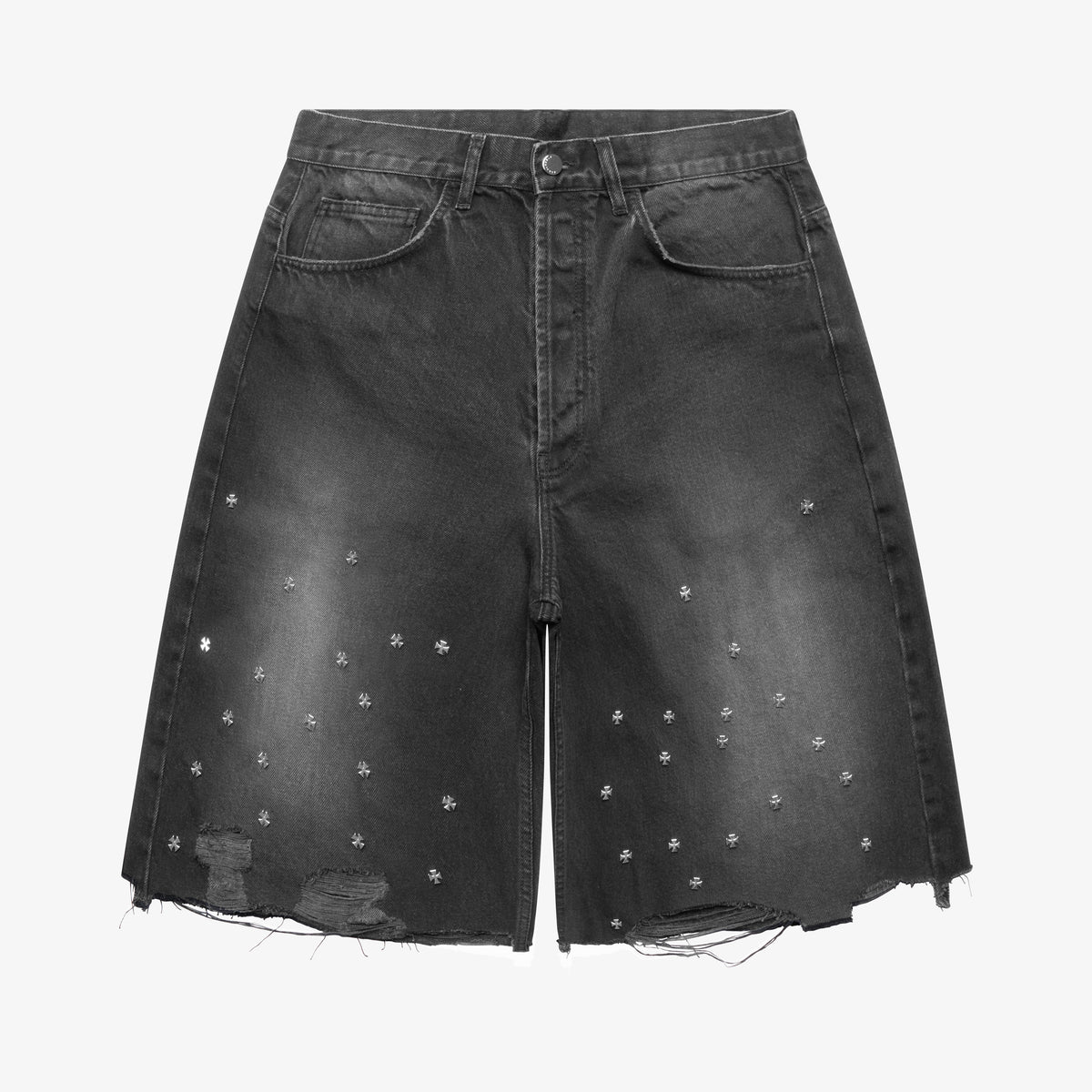 Acne Studios Askyurself crossed pin baggy jeans shorts in washed black
