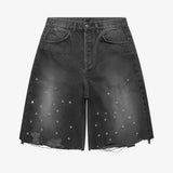 Acne Studios Askyurself crossed pin baggy jeans shorts in washed black