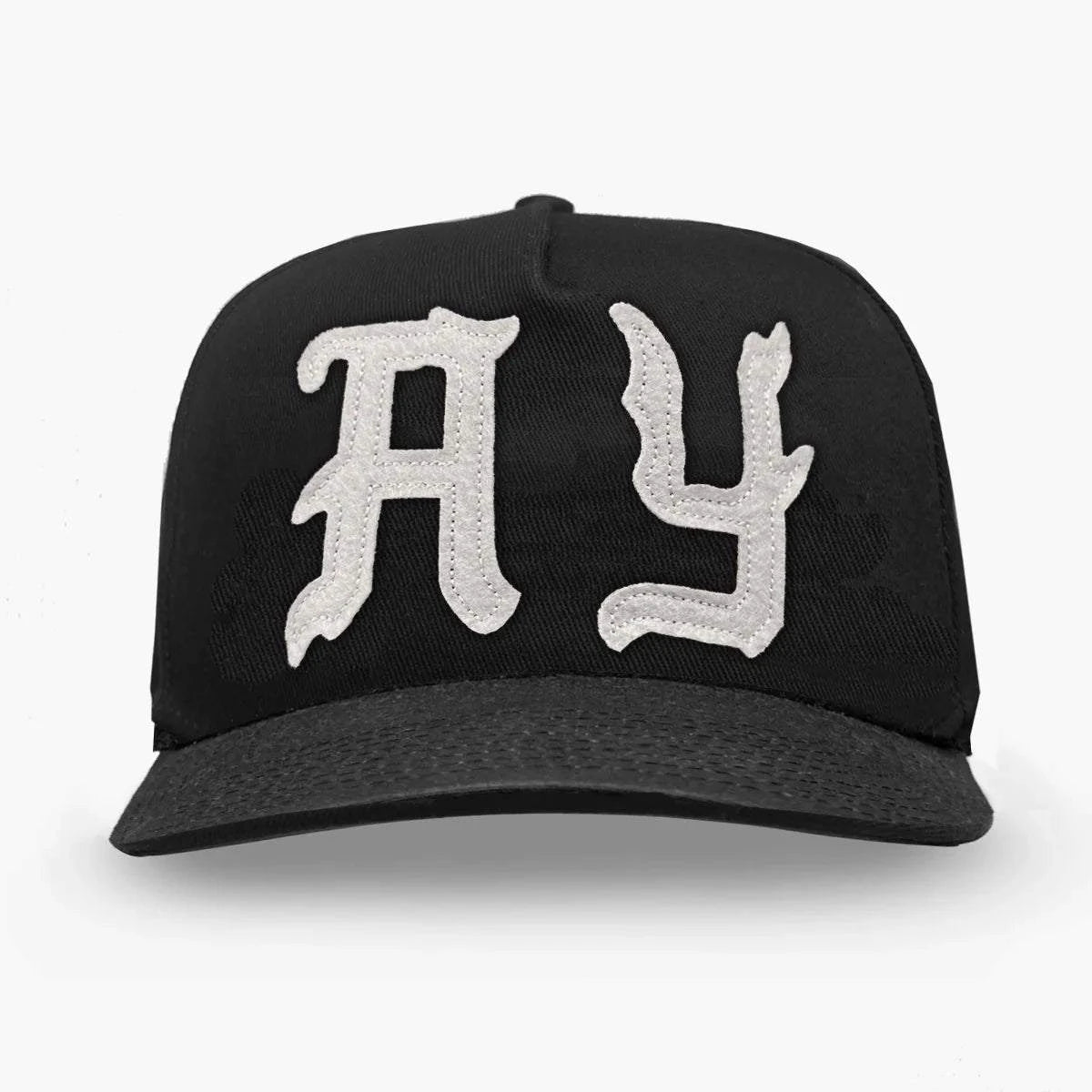 Black Askyurself AY Patch Snapback Cap with Acne Studios style