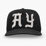 Black Askyurself AY Patch Snapback Cap with Acne Studios style