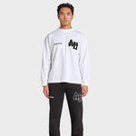 White ANNIE HOOD L/S COLLEGE T-SHIRT with dropped shoulder and embroidery details
