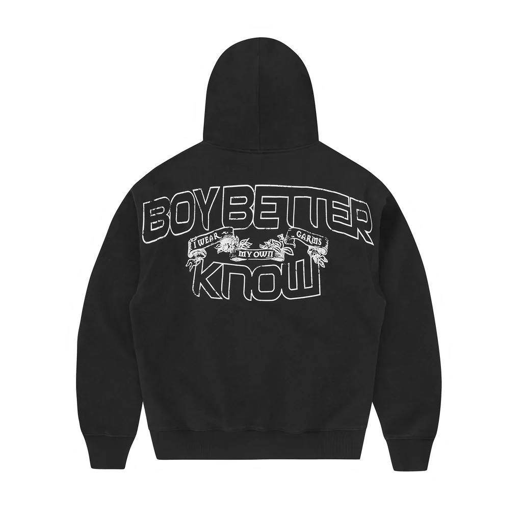 Black Corteiz BBK Royale zip hoodie with Boy Better Know graphic on the back