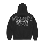 Black Corteiz BBK Royale zip hoodie with Boy Better Know graphic on the back