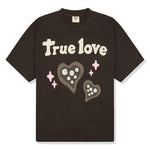 Broken Planet True Love Dark Brown T-Shirt with heart graphics.