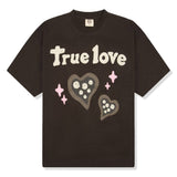 Broken Planet True Love Dark Brown T-Shirt with heart graphics.