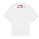 Broken Planet Make Planet Great Again white T-shirt, back view with red stars and logo.