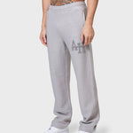 Annie Hood College Joggers in washed grey, 500gsm brushback cotton, relaxed fit, model wearing size M.