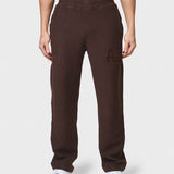 Annie Hood College Joggers in washed brown, relaxed fit, 500gsm brushback cotton, worn by 6'0" model with 31" waist