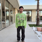 Green Suavo World Mom long sleeve shirt with faded lime wash and vintage distressed detailing