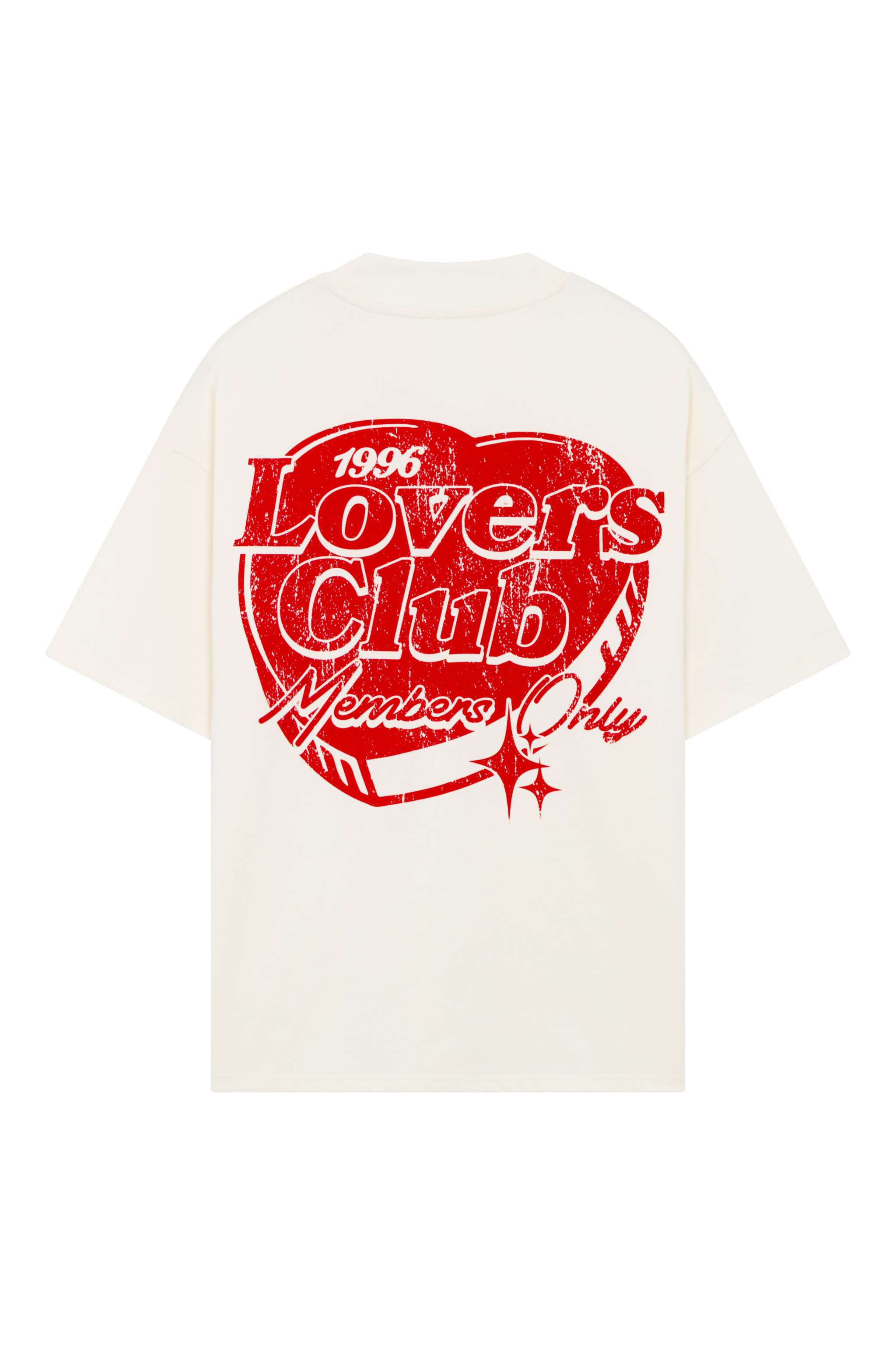 Siarr Lovers Club Tee with red heart and text graphic, oversized fit.