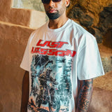 Last Lesson white track t-shirt with bold design
