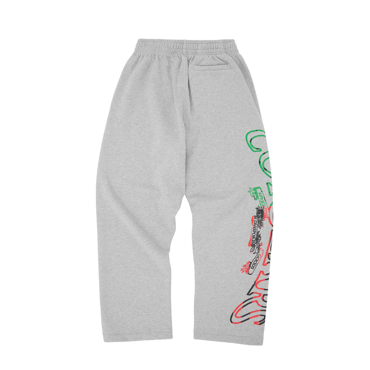 Corteiz x Denim Tears heather grey open hem sweatpants with graphic design on leg