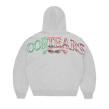 Heather grey Corteiz x Denim Tears CORTEARS zip hoodie with colorful back logo design