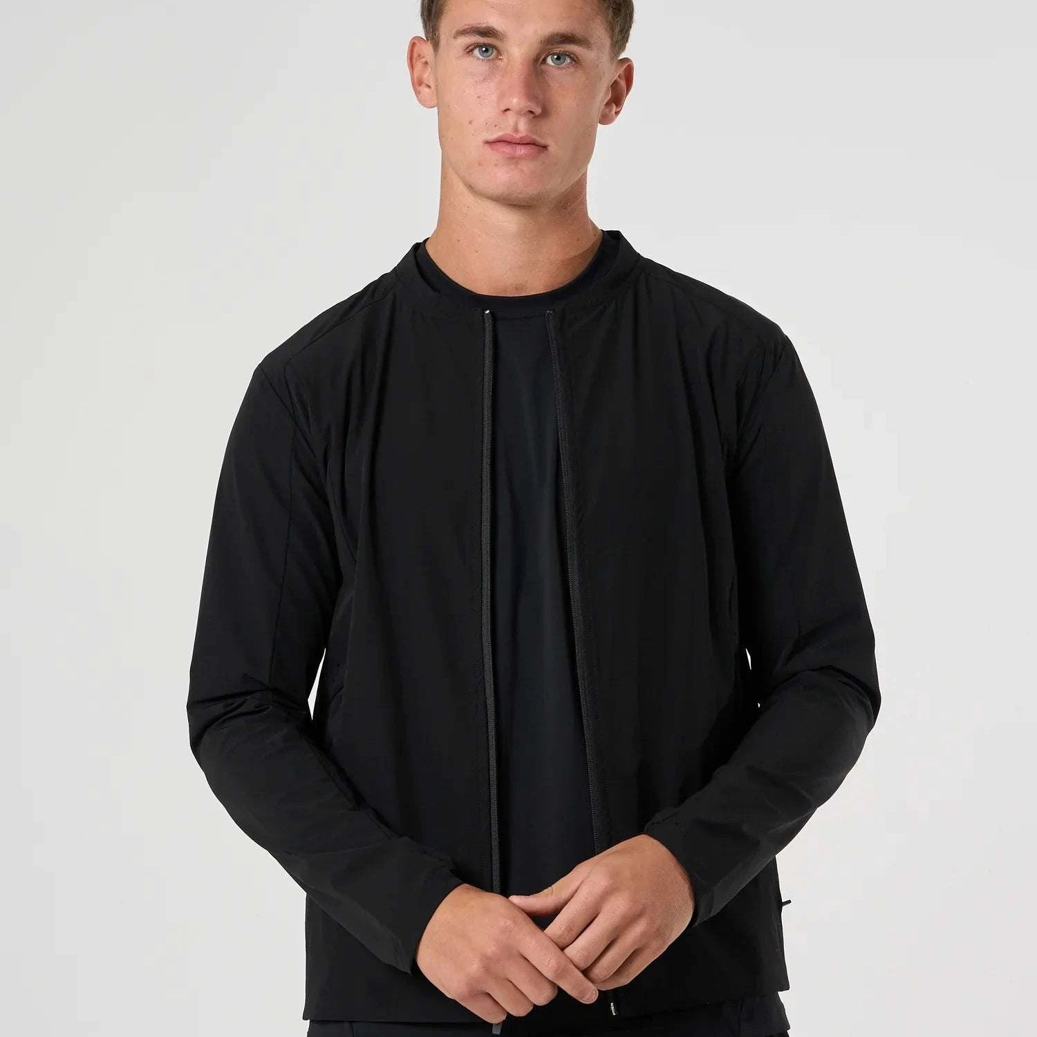 Cova Daily Track Jacket Black worn by male model front view