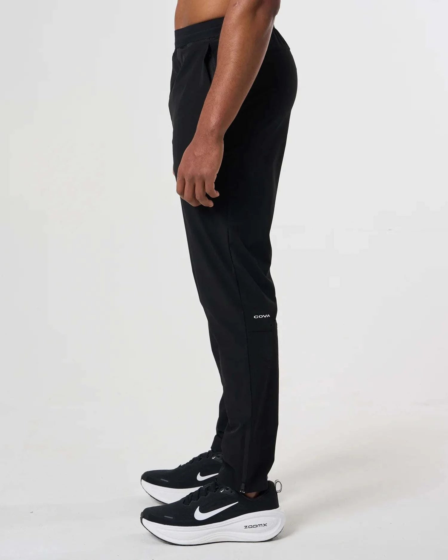 Cova Daily Trousers black slim fit side view on model