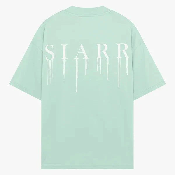 Siarr Relaxed Drip Tee mint green back view with white dripping logo text