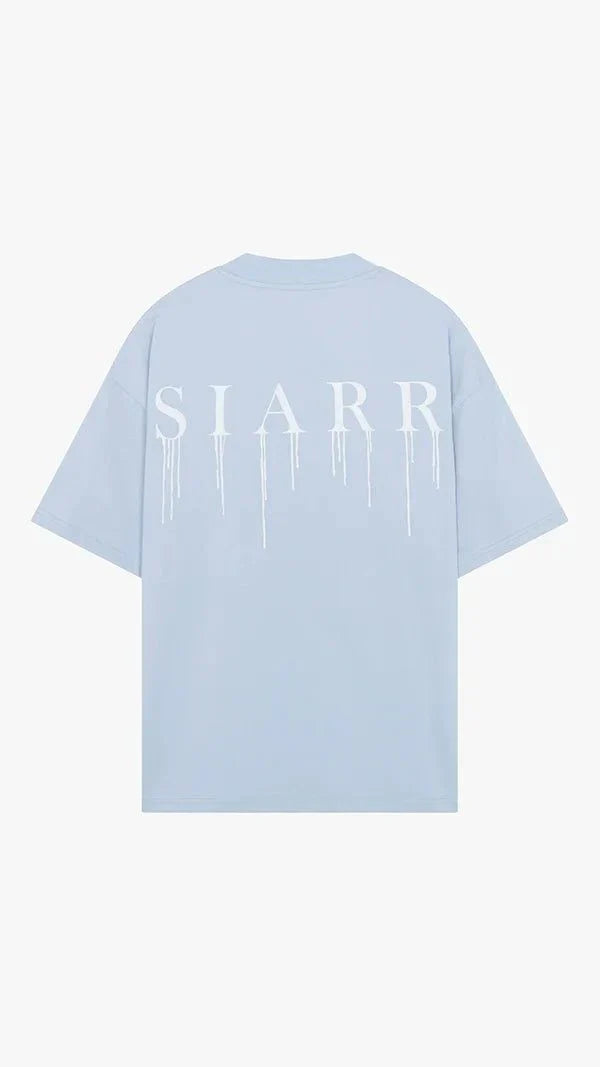 Baby blue Siarr Relaxed Drip Tee with white dripping text design on back