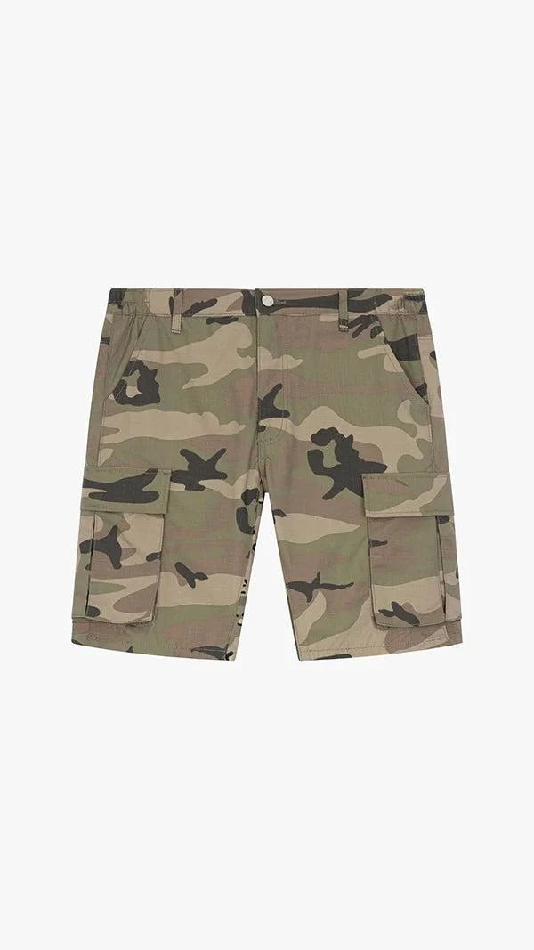 Siarr camo shorts in green with cargo pockets and belt loops, regular fit cotton material