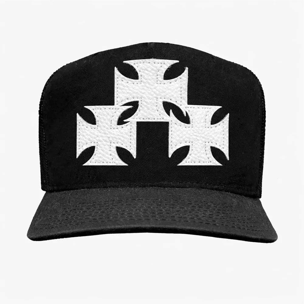 Askyurself leather cross patch snapback cap featuring Acne Studios design