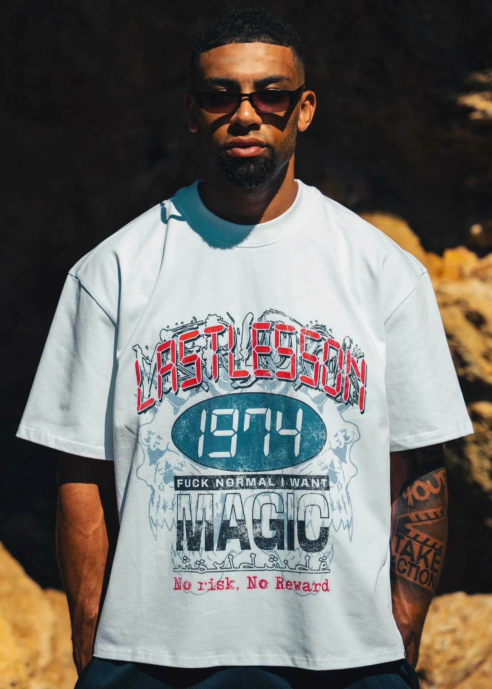 White Last Lesson Magic t-shirt with black text design