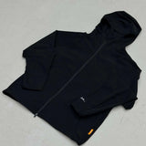 Studio By Charles Black black track jacket with hood and zipper closure laid flat
