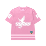 Suavo World Eagle Mesh Jersey in Salmon Pink with embroidered logo and Suavo "19" design.