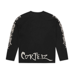 Black Corteiz Dragon Ragan longsleeve with dragon design on sleeves and Corteiz logo on lower back
