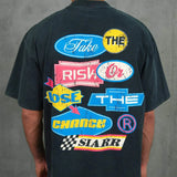 Siarr Take The Risk Tee vintage black relaxed fit graphic t-shirt with bold back print and distressed detailing
