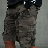 Black Siarr Camo Shorts with cargo pockets and belt loops in regular fit on model