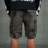 Siarr Camo Shorts black with cargo pockets and belt loops made of 100% cotton