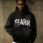 Siarr Star Hoodie washed black pullover with kangaroo pocket and matching ribbing in 100% cotton