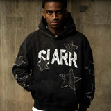 Siarr Star Hoodie washed black pullover with kangaroo pocket and matching ribbing in 100% cotton