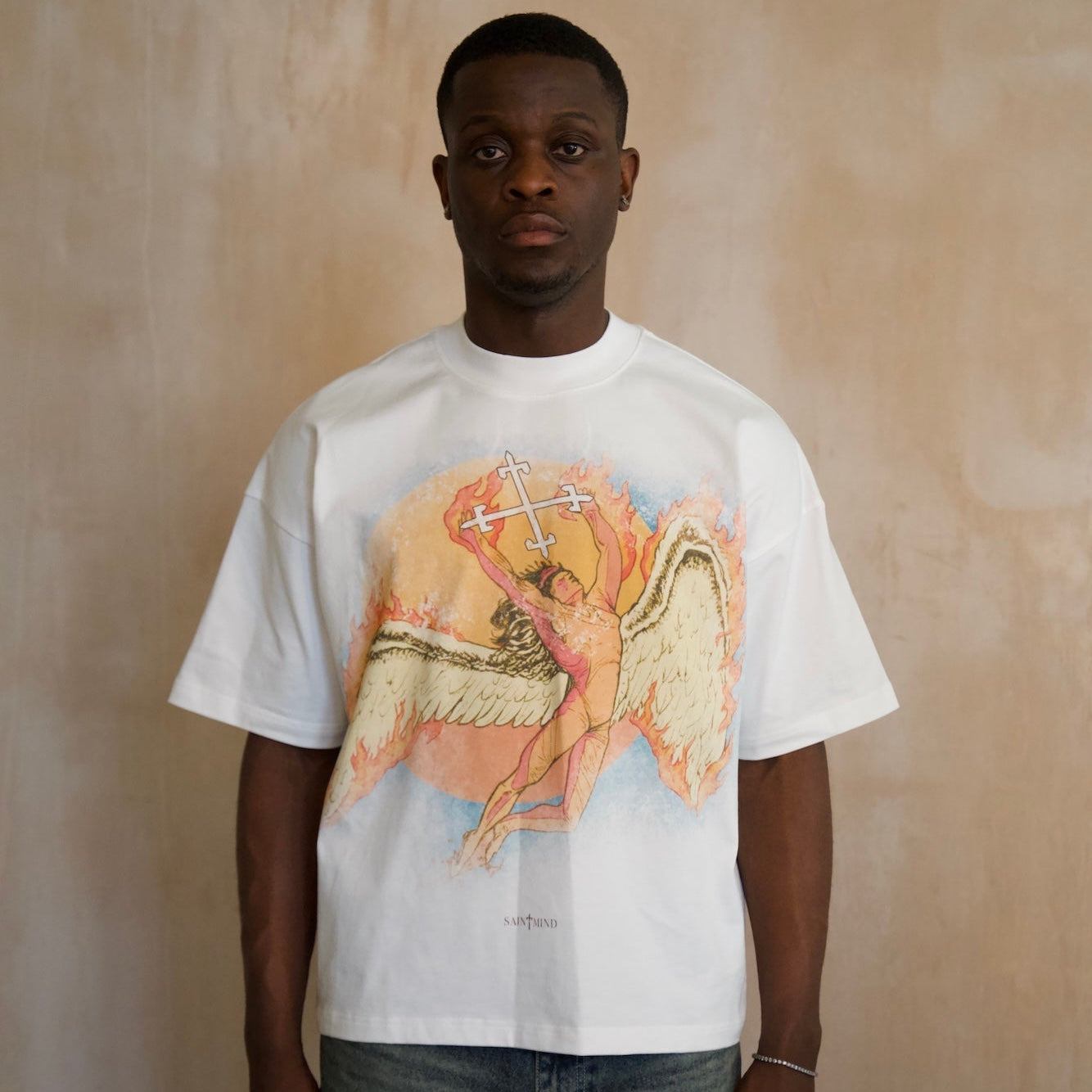 Saint Mind Heaven Sent T-Shirt 100% cotton oversized boxy fit with printed logo front