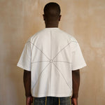 White Saint Mind Pathway T-shirt with embroidered stitching and oversized boxy fit