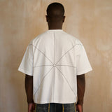 White Saint Mind Pathway T-shirt with embroidered stitching and oversized boxy fit