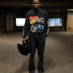 Siarr No Limits oversized black long sleeve tee with ribbed neck and screen print, heavy cotton fabric