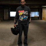 Siarr No Limits oversized black long sleeve tee with ribbed neck and screen print, heavy cotton fabric