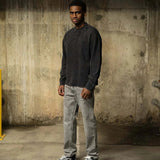 Siarr Washed L/S Tee oversized fit washed black long sleeve cotton shirt with ribbed neck and screen print