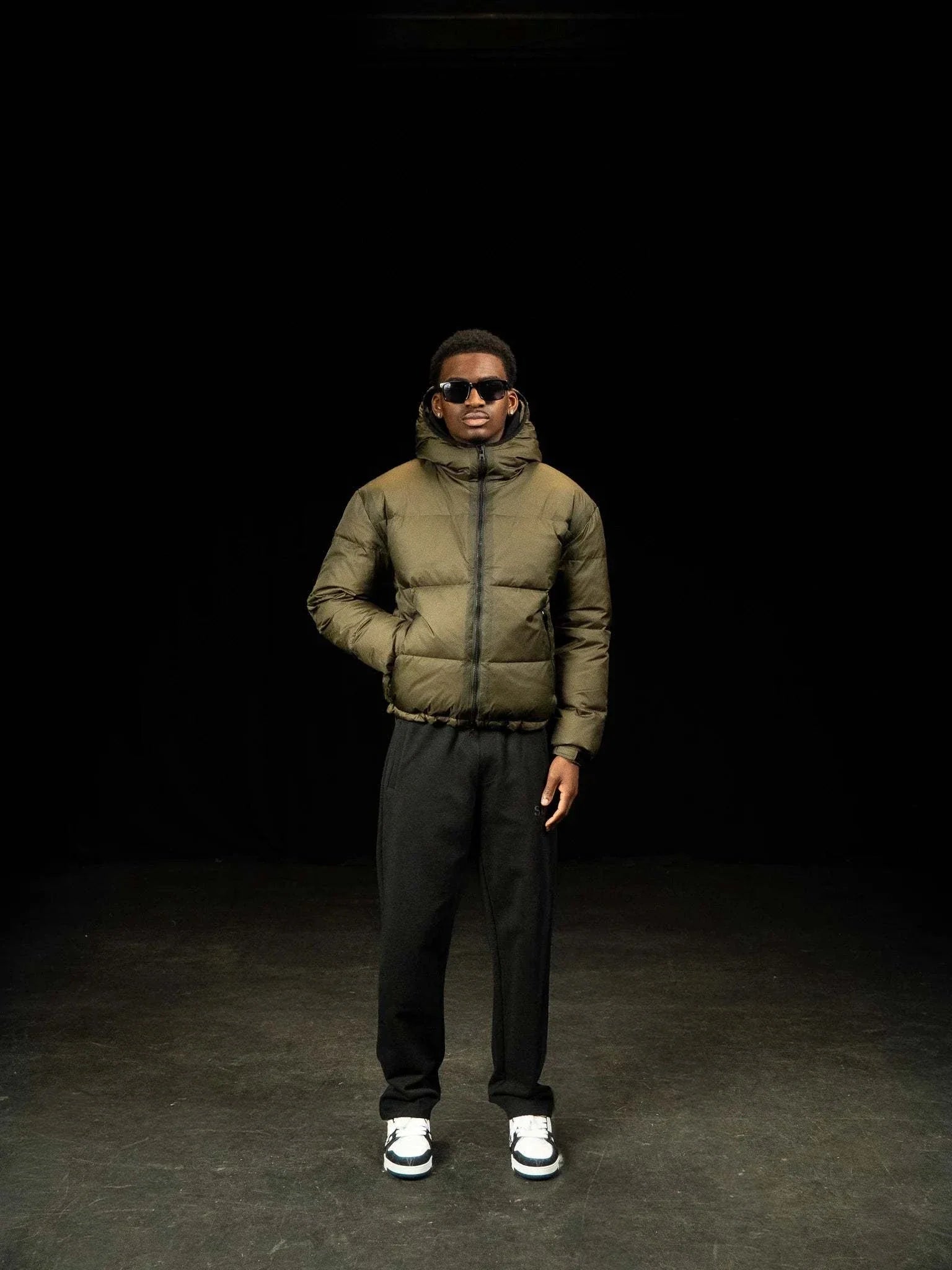 Siarr Translucent Ripstop Khaki puffer jacket with full zip and side pockets