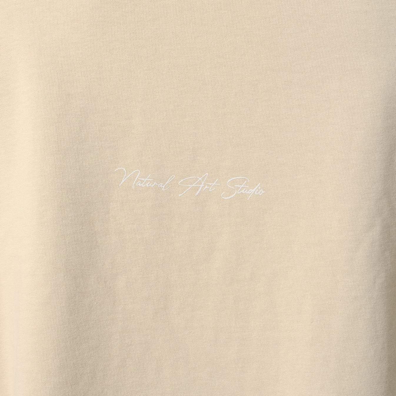 Natural Art Studio Sand Applique L/S cotton boxy fit sweatshirt with distressed front logo and screen print back