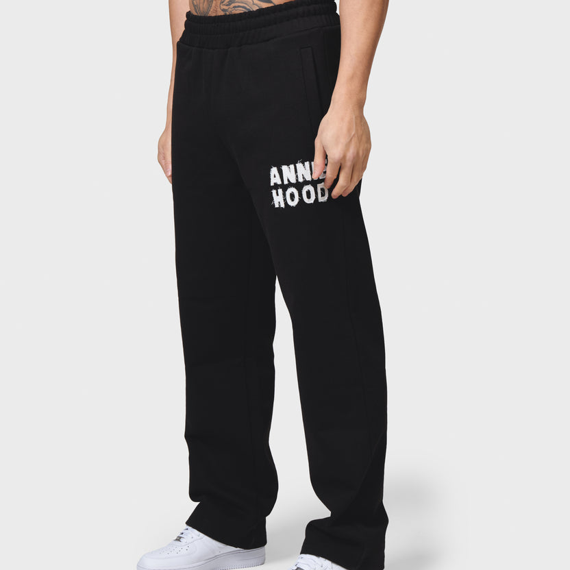 Black ANNIE HOOD APPLIQUE JOGGERS in relaxed fit made from 500gsm brushback cotton