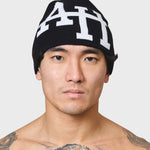 Black ANNIE HOOD AH BEANIE made of lightweight poly/cotton mix