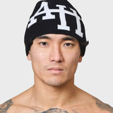 Black ANNIE HOOD AH BEANIE made of lightweight poly/cotton mix