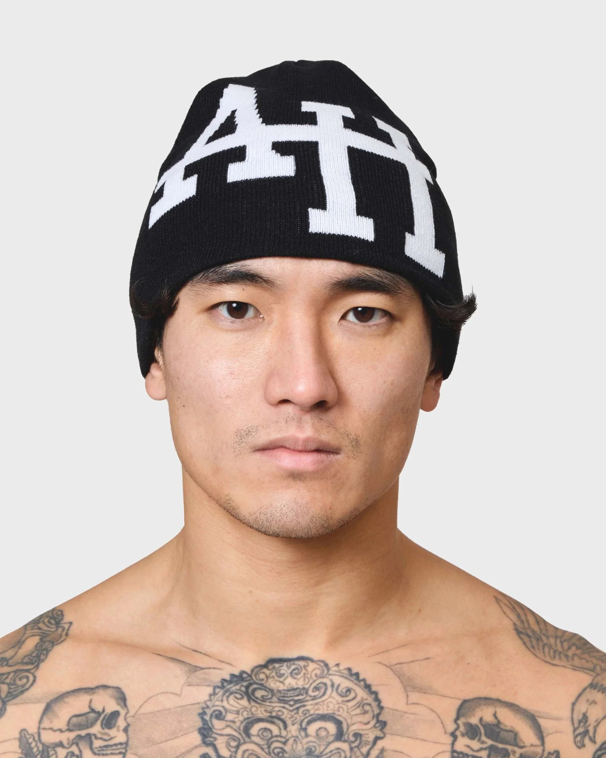 Black ANNIE HOOD AH BEANIE made of lightweight poly/cotton mix